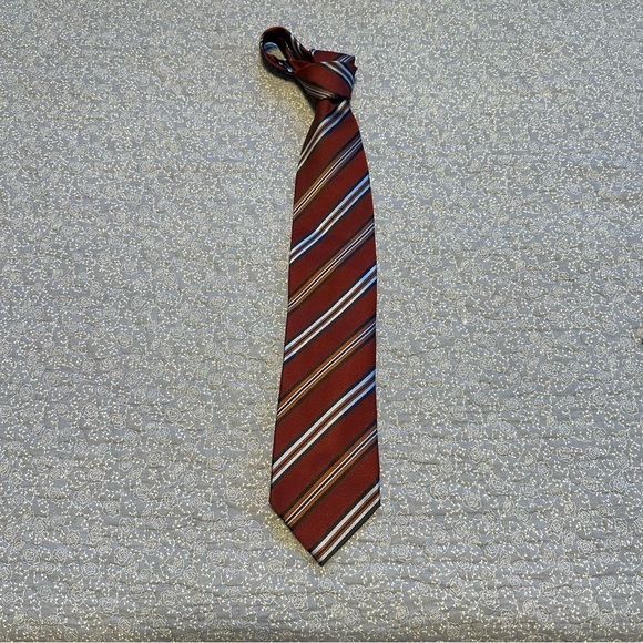 Ermenegildo Zegna Tie Repp Necktie Stripes Red Blue & Orange Silk 59” x 3.5” - Picture 2 of 9